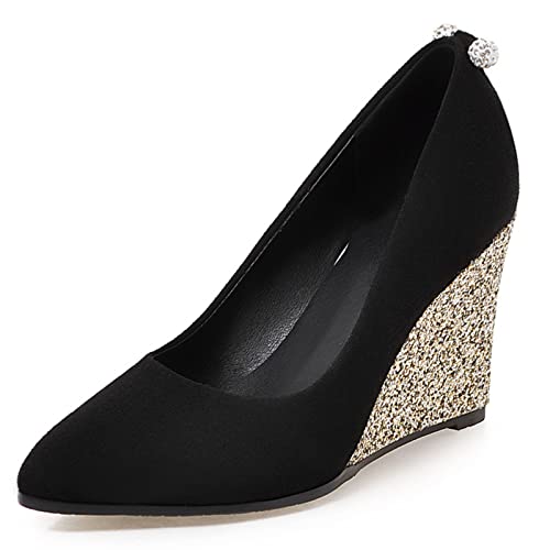 MJIASIAWA Sequins Keilabsatz Damen Pointed Toe Ohne Verschluss Kleid Schuhe Abend Elegant Höhe Ferse Pumps Formal Schwarz Gr 41 EU/43 Asiatisch MJIASIAWA Sequins Keilabsatz Damen Pointed Toe Ohne Verschluss Kleid Schuhe Abend Elegant Höhe Ferse Pumps Formal Schwarz Gr 41 EU/43 Asiatisch von MJIASIAWA