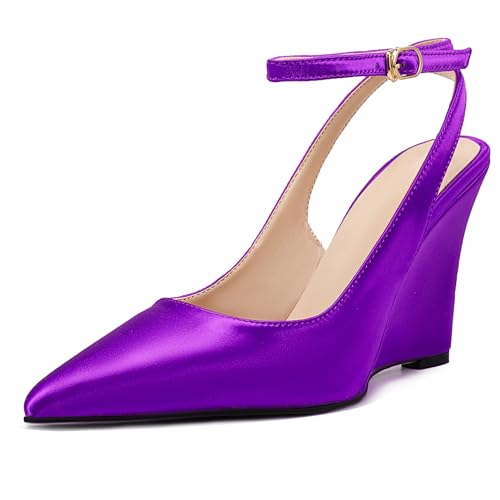 MJIASIAWA Slingback Damen Pointed Toe Keilabsatz Hochzeit Party Knöchelriemchen Elegant Höhe Ferse Pumpe Damen Schuhe Violett Gr 40.5 EU/42 Asiatisch MJIASIAWA Slingback Damen Pointed Toe Keilabsatz Hochzeit Party Knöchelriemchen Elegant Höhe Ferse Pumpe Damen Schuhe Violett Gr 40.5 EU/42 Asiatisch von MJIASIAWA