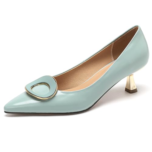MJIASIAWA Slingback Kitten Schuhe Damen Pointed Toe Formal Ohne Verschluss Offfice Arbeit Mary Jane Hochzeit Stiletto Knöchelriemchen Blau Gr 45 EU/47 Asiatisch von MJIASIAWA