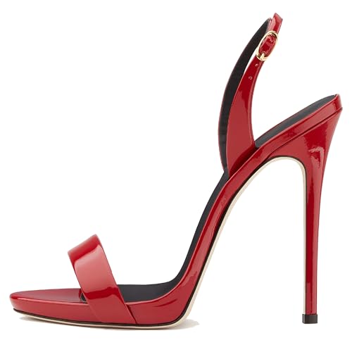 MJIASIAWA Slingback Stilettos Damen Offene Zeh Mule Sandals Ohne Verschluss Abend Höhe Ferse Elegant Hochzeit Rot Gr 40 EU/41 Asiatisch von MJIASIAWA