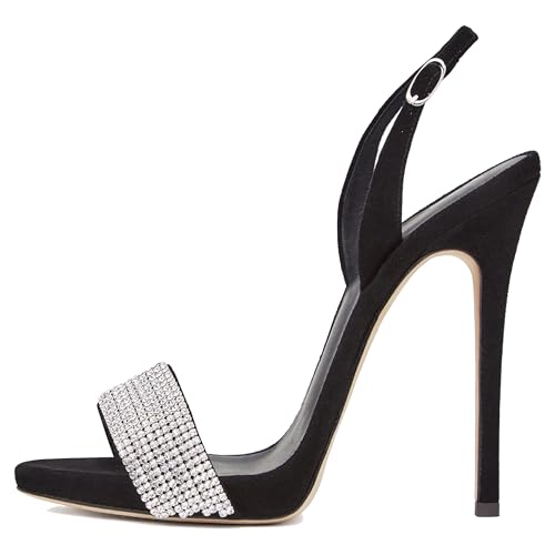 MJIASIAWA Slingback Stilettos Damen Offene Zeh Mule Sandals Ohne Verschluss Abend Höhe Ferse Elegant Hochzeit Schwarz Gr 36.5 EU/37 Asiatisch von MJIASIAWA