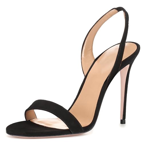 MJIASIAWA Slingback Stilettos Damen Offene Zeh Mule Sandals Ohne Verschluss Abend Höhe Ferse Elegant Hochzeit Schwarz Gr 40.5 EU/42 Asiatisch von MJIASIAWA