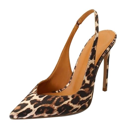 MJIASIAWA Slingback Stilettos Damen Pointed Toe Schuhe Hochzeit Formal Höhe Ferse Pumpe Elegant Leopard Gr 40 EU/41 Asiatisch von MJIASIAWA