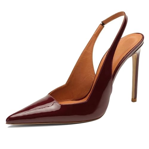 MJIASIAWA Slingback Stilettos Damen Pointed Toe Schuhe Hochzeit Formal Höhe Ferse Pumpe Elegant Rotwein Gr 40 EU/41 Asiatisch von MJIASIAWA