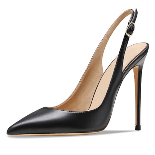 MJIASIAWA Slingback Stilettos Damen Pointed Toe Schuhe Hochzeit Formal Höhe Ferse Pumpe Elegant Schwarz Gr 43 EU/45 Asiatisch von MJIASIAWA