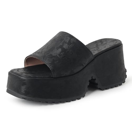 MJIASIAWA Sommer Draußen Pantoffeln Damen Stylish Pantoletten Plateau Offene Zeh Pantoffeln Sandalen Chunky Blockabsatz Keilabsatz Schwarz Gr 38 EU/39 Asiatisch von MJIASIAWA