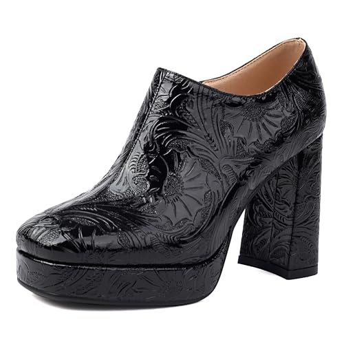 MJIASIAWA Square Toe Loafer Damen Buro Chunky Schuhe Zip Business Arbeit Formal Hohen Blockabsatz Plateau Pumps Schwarz Gr 36.5 EU/37 Asiatisch von MJIASIAWA