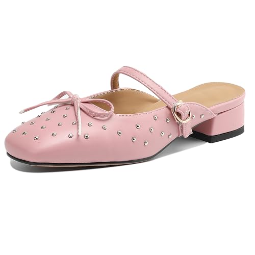 MJIASIAWA Square Toe Mule Damen Low Blockabsatz Hausschuhe Pantoffeln Sandalen Sommer Hochzeit Pantoffeln Draußen Ohne Verschluss Flip Flop Pink Gr 33 EU von MJIASIAWA