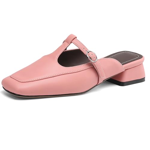 MJIASIAWA Square Toe Mule Damen Low Blockabsatz Hausschuhe Pantoffeln Sandalen Sommer Hochzeit Pantoffeln Draußen Ohne Verschluss Flip Flop Pink Gr 36.5 EU/37 Asiatisch von MJIASIAWA