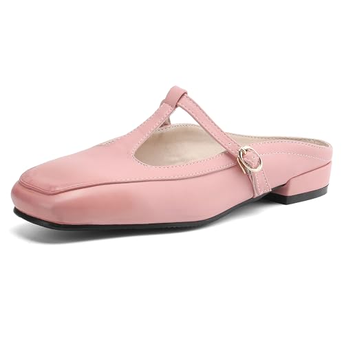 MJIASIAWA Square Toe Mule Damen Low Blockabsatz Hausschuhe Pantoffeln Sandalen Sommer Hochzeit Pantoffeln Draußen Ohne Verschluss Flip Flop Pink Gr 40.5 EU/42 Asiatisch von MJIASIAWA