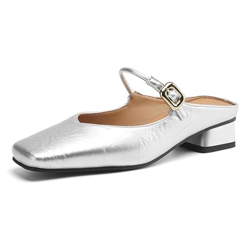 MJIASIAWA Square Toe Mule Damen Low Blockabsatz Hausschuhe Pantoffeln Sandalen Sommer Hochzeit Pantoffeln Draußen Ohne Verschluss Flip Flop Silber Gr 32 EU MJIASIAWA Square Toe Mule Damen Low Blockabsatz Hausschuhe Pantoffeln Sandalen Sommer Hochzeit Pantoffeln Draußen Ohne Verschluss Flip Flop Silber Gr 32 EU von MJIASIAWA