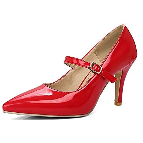 MJIASIAWA Stiletto Damen Knöchelriemchen Abend Kleid Pointed Toe Pumps Mary Jane Höhe Ferse Formal Hochzeit Pumps Rot Gr 37 EU/38 Asiatisch von MJIASIAWA