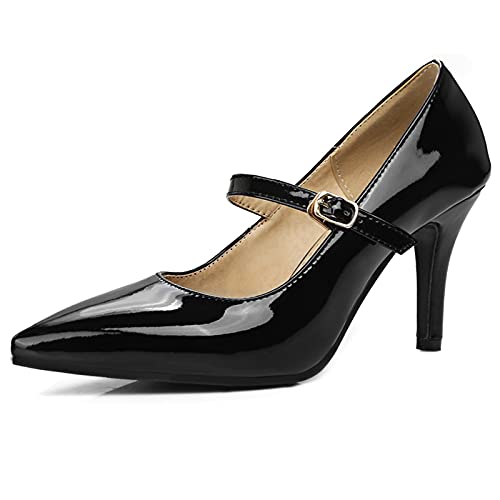 MJIASIAWA Stiletto Damen Knöchelriemchen Abend Kleid Pointed Toe Pumps Mary Jane Höhe Ferse Formal Hochzeit Pumps Schwarz Gr 46 EU/48 Asiatisch von MJIASIAWA