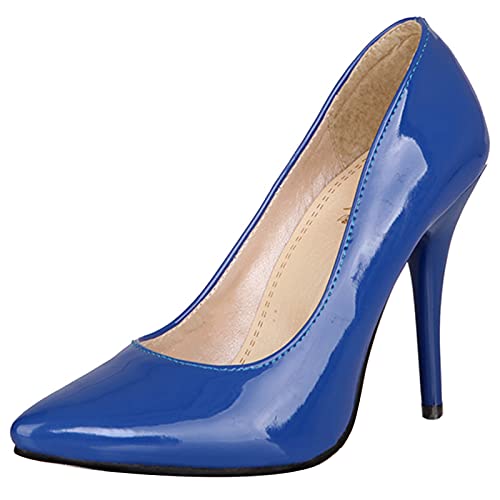 MJIASIAWA Stiletto Damen Pointed Toe Kleid Ohne Verschluss Pumps Mode Abend Höhe Ferse Formal Bridesmaid Schuhe Blau Gr 44 EU/46 Asiatisch von MJIASIAWA