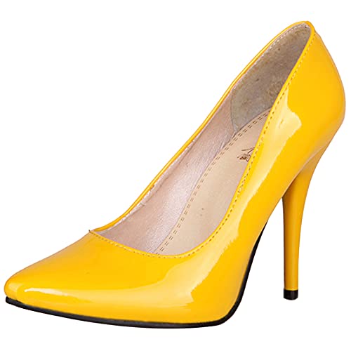 MJIASIAWA Stiletto Damen Pointed Toe Kleid Ohne Verschluss Pumps Mode Abend Höhe Ferse Formal Bridesmaid Schuhe Gelb Gr 35 EU von MJIASIAWA