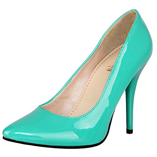 MJIASIAWA Stiletto Damen Pointed Toe Kleid Ohne Verschluss Pumps Mode Abend Höhe Ferse Formal Bridesmaid Schuhe Grün Gr 38 EU/39 Asiatisch von MJIASIAWA