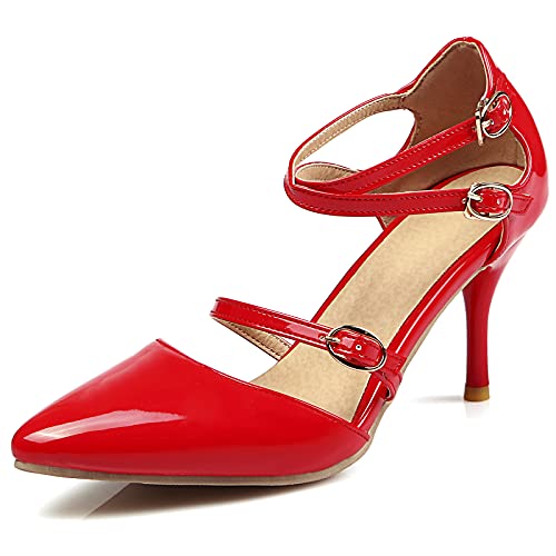 MJIASIAWA Stiletto Damen Pointed Toe Schnalle Strappy Sandalen Party Elegant Höhe Ferse Hochzeit Mode Kleid Schuhe Rot Gr 40 EU/41 Asiatisch von MJIASIAWA