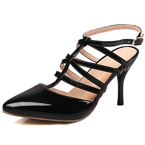 MJIASIAWA Stiletto Damen Pointed Toe Schnalle Strappy Sandalen Party Elegant Höhe Ferse Hochzeit Mode Kleid Schuhe Schwarz Gr 38 EU/39 Asiatisch von MJIASIAWA