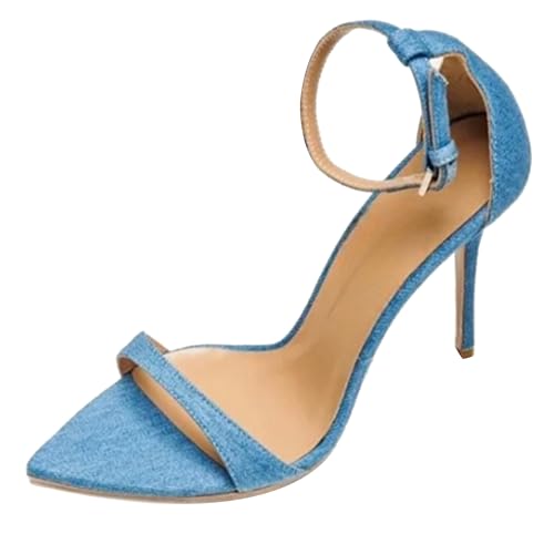 MJIASIAWA Stiletto High Sandalen Kleidy Transparent Damensandalen Sommer Party Knöchelriemchen Elegant Slingback Blau Gr 35 EU von MJIASIAWA