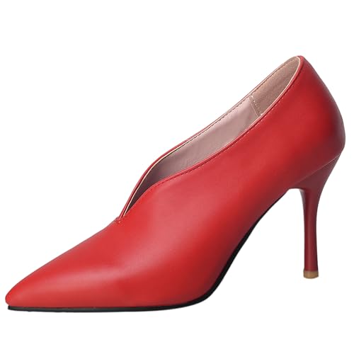 MJIASIAWA Stiletto Loafer Damen Pointed Toe Buro High Schuhe Schnüren Arbeit Formal Schnüren Oxford Derby Rot Gr 40 EU/41 Asiatisch von MJIASIAWA