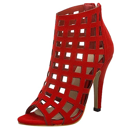 MJIASIAWA Stiletto Sandalen Damen Peep Toe Sommer Stiefeletten Hollow Out Reißverschluss Gladiator Stiefeletten Mode Rot Gr 40 EU/41 Asiatisch MJIASIAWA Stiletto Sandalen Damen Peep Toe Sommer Stiefeletten Hollow Out Reißverschluss Gladiator Stiefeletten Mode Rot Gr 40 EU/41 Asiatisch von MJIASIAWA