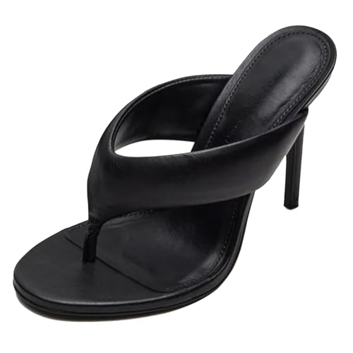 MJIASIAWA Stilettos Flip Flops Damen Sommer Mule Pantoffeln Mode Hausschuhe Pantoffeln Sandals Strand Party Höhe Ferse Schwarz Gr 43 EU/45 Asiatisch von MJIASIAWA