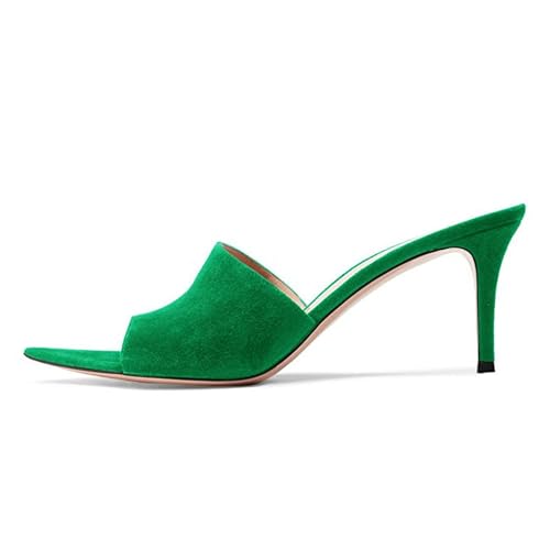 MJIASIAWA Stilettos Peep Toe Mule Damen Pantoffeln Sommer Strand Hochzeit Elegant Höhe Ferse Sandals Bogen Grün Gr 34 EU von MJIASIAWA