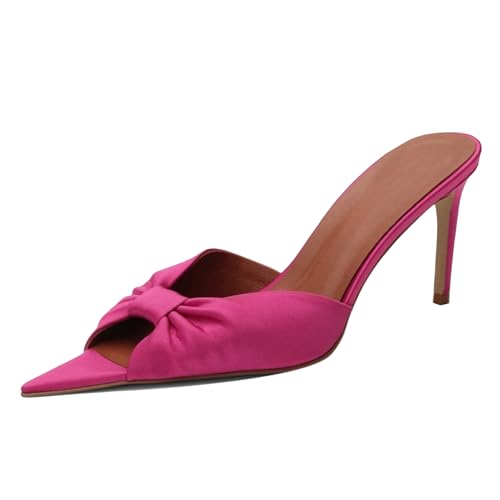 MJIASIAWA Stilettos Peep Toe Mule Damen Pantoffeln Sommer Strand Hochzeit Elegant Höhe Ferse Sandals Bogen Rose-Rot Gr 41 EU/43 Asiatisch von MJIASIAWA