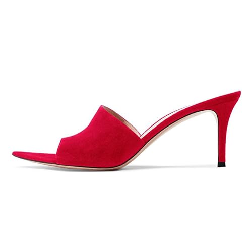MJIASIAWA Stilettos Peep Toe Mule Damen Pantoffeln Sommer Strand Hochzeit Elegant Höhe Ferse Sandals Bogen Rot Gr 43 EU/45 Asiatisch von MJIASIAWA