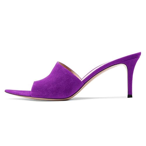 MJIASIAWA Stilettos Peep Toe Mule Damen Pantoffeln Sommer Strand Hochzeit Elegant Höhe Ferse Sandals Bogen Violett Gr 39 EU/40 Asiatisch von MJIASIAWA