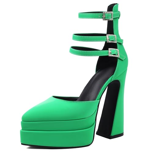 MJIASIAWA Stylish Block High Sandalen Damen Pointed Toe Sandals Hochzeit Elegant Knöchelriemchen Plateau Chunky Grün Gr 37 EU/38 Asiatisch MJIASIAWA Stylish Block High Sandalen Damen Pointed Toe Sandals Hochzeit Elegant Knöchelriemchen Plateau Chunky Grün Gr 37 EU/38 Asiatisch von MJIASIAWA
