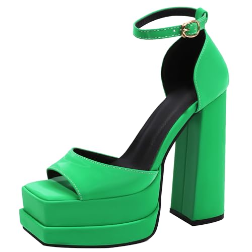 MJIASIAWA Stylish Chunky High Sandalen Damen Peep Toe Sandals Schnalle Knöchelriemchen Party Plateau Block Lack Grün Gr 38 EU/39 Asiatisch MJIASIAWA Stylish Chunky High Sandalen Damen Peep Toe Sandals Schnalle Knöchelriemchen Party Plateau Block Lack Grün Gr 38 EU/39 Asiatisch von MJIASIAWA