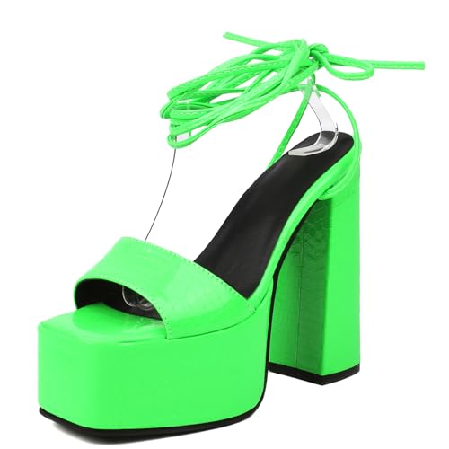 MJIASIAWA Stylish Chunky High Sandalen Damen Peep Toe Sandals Schnalle Knöchelriemchen Party Plateau Block Lack Grün Gr 44 EU/46 Asiatisch MJIASIAWA Stylish Chunky High Sandalen Damen Peep Toe Sandals Schnalle Knöchelriemchen Party Plateau Block Lack Grün Gr 44 EU/46 Asiatisch von MJIASIAWA