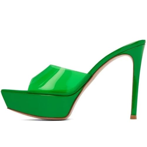 MJIASIAWA Transparent Mule Peep Toe Stiletto-Sandalen Für Damen Hochzeit High Sandalen Plateau Pantoffeln Bride Grün Gr 37 EU/38 Asiatisch von MJIASIAWA