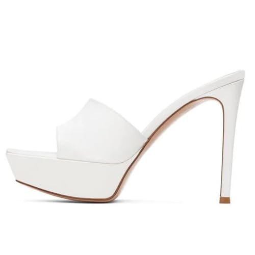 MJIASIAWA Transparent Mule Peep Toe Stiletto-Sandalen Für Damen Hochzeit High Sandalen Plateau Pantoffeln Bride Weiß Gr 34 EU von MJIASIAWA