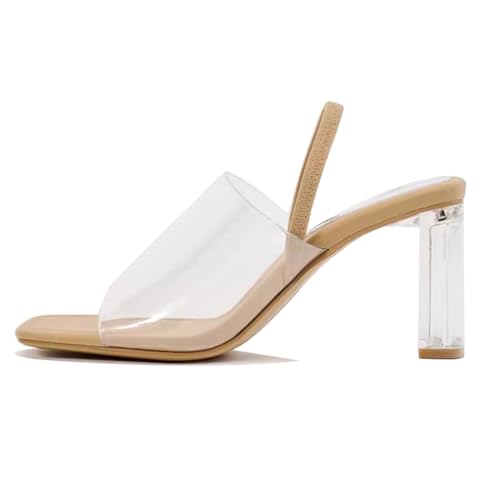 MJIASIAWA Transparent Pantoffeln Damen Blockabsatz Flip Flops Mule Sommer Strand Sandals Offene Zeh Slingback Hausschuhe Pantoffeln Aprikose Gr 38 EU/39 Asiatisch von MJIASIAWA