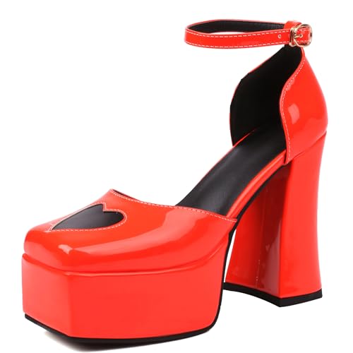MJIASIAWA Weit Fit Block High Sandalen Damen Lack Sandals Schnalle Knöchelriemchen Nachtclub Square Toe Plateau Chunky Orange Gr 41 EU/43 Asiatisch MJIASIAWA Weit Fit Block High Sandalen Damen Lack Sandals Schnalle Knöchelriemchen Nachtclub Square Toe Plateau Chunky Orange Gr 41 EU/43 Asiatisch von MJIASIAWA