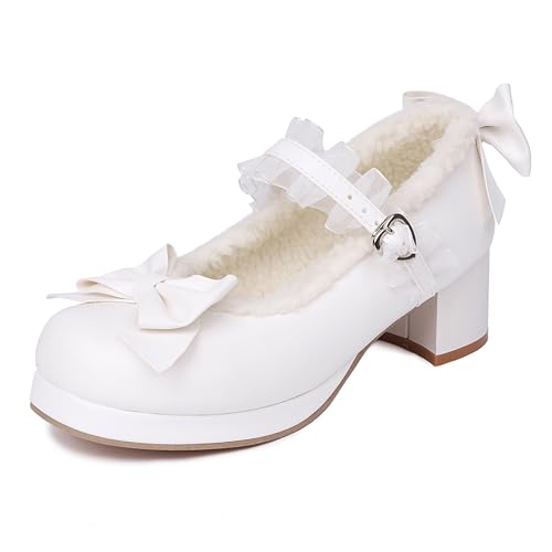MJIASIAWA Winter Mary Jane Block Schuhe Damen Runde Zehen Bogen Schuhe Schnalle Knöchelriemchen Damen Warm Pelzgefüttert Pumps Weiß Gr 31 EU MJIASIAWA Winter Mary Jane Block Schuhe Damen Runde Zehen Bogen Schuhe Schnalle Knöchelriemchen Damen Warm Pelzgefüttert Pumps Weiß Gr 31 EU von MJIASIAWA
