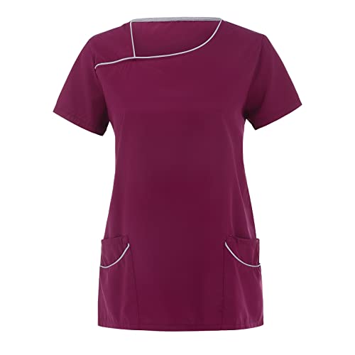 Befristetes Angebot Kasacks Damen Pflege Günstig Einfarbig Kurzarm V-Ausschnitt T-Shirt mit Taschen Schlupfhemd Arbeitsuniform Pflegebekleidung Tops Krankenpfleger Uniform Pflegeheim von MJIQING