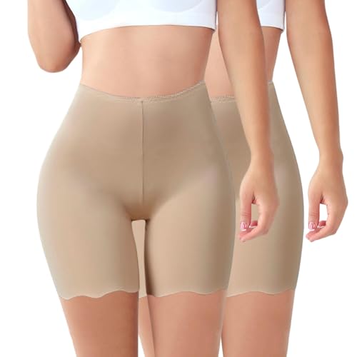 MJIQING 2er Pack Unterhosen Damen Unter Rock Kurze Hose Anti Scheuer Radlerhose für Kleid Anti Chafing Spitzen Slip Shorts Atmungsaktive Panty Unterwäsche(2 STK. #01, M) von MJIQING