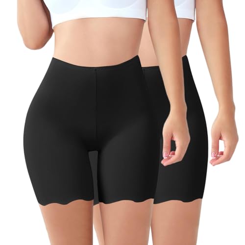 MJIQING 2er Pack Unterhosen Damen Unter Rock Kurze Hose Anti Scheuer Radlerhose für Kleid Anti Chafing Spitzen Slip Shorts Atmungsaktive Panty Unterwäsche(2 STK. #02, M) von MJIQING