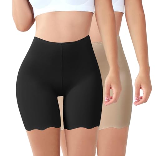 MJIQING 2er Pack Unterhosen Damen Unter Rock Kurze Hose Anti Scheuer Radlerhose für Kleid Anti Chafing Spitzen Slip Shorts Atmungsaktive Panty Unterwäsche(2 STK. #04, XL) von MJIQING