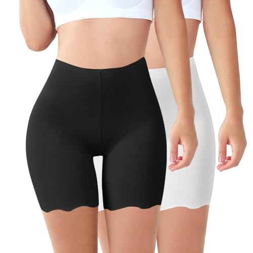 MJIQING 2er Pack Unterhosen Damen Unter Rock Kurze Hose Anti Scheuer Radlerhose für Kleid Anti Chafing Spitzen Slip Shorts Atmungsaktive Panty Unterwäsche(2 STK. #06, M) von MJIQING