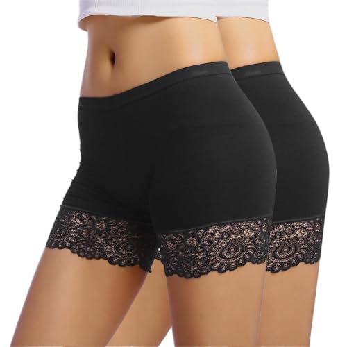 MJIQING 2er Pack Unterhosen Damen Unter Rock Kurze Hose Anti Scheuer Radlerhose für Kleid Anti Chafing Spitzen Slip Shorts Atmungsaktive Panty Unterwäsche(2 STK. #12, XXL) von MJIQING