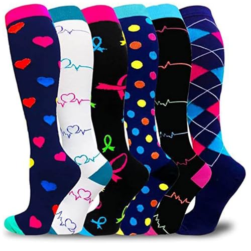 MJIQING 6 Paar Kompressionsstrümpfe für Herren Damen - Kompressionssocken Stützstrümpfe Thrombosestrümpfe Compression Socks für Sport, Joggen, Krankenschwestern, Radsport, Krankenschwester von MJIQING