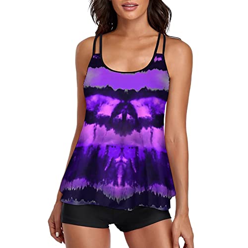 MJIQING Damen Badeanzug Bauchweg Tankini Set Badebekleidung Kontrolle Flowy Tank Zwei mit Boyshorts Stück Tankini Top Bauchbaden für Frauen Anzüge Badeanzüge Badebekleidung Tankinis Set von MJIQING