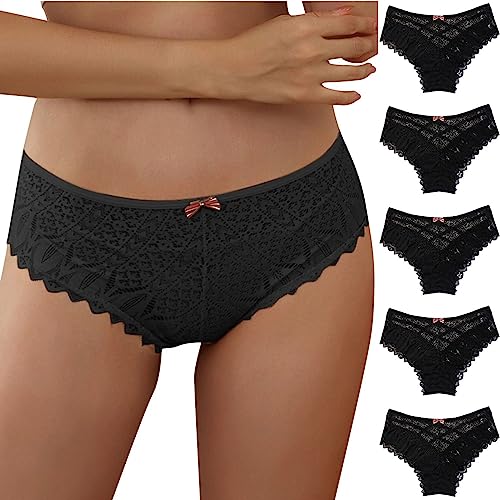 MJIQING Damen Spitze Slips Niedrige Taille O-Ring Tangas für Frauen Bauchkontrolle Strings Slip Damen Bequeme Spitze reizvolle Dessous Tangas niedrige Taille T-Rücken Unterhose Unterwäsche 5 Stück von MJIQING