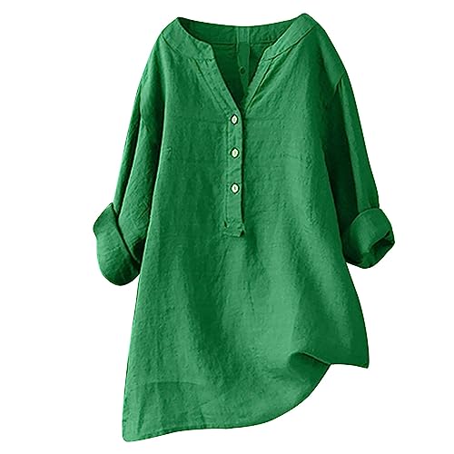 MJIQING Die Discounter Musselin Bluse Damen, Leinenbluse Damen Sommer Langarm Große Größen Hemdbluse Blusenkleid Leinen Elegant Longbluse Blusenshirt Tuniken Damenblusen von MJIQING