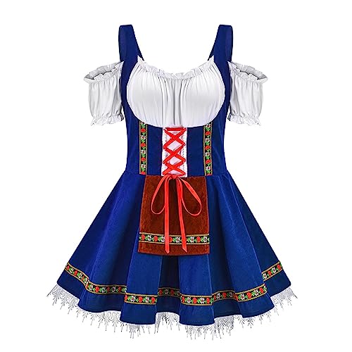 MJIQING Dirndl Damen Kurz Hochzeitsdirndl Trachten-Mode Traditionell Kleid Dirndl Für Damen Midi Dirndl Mittelalter Dirndl Kostüm Für Oktoberfest Bavarian Karneval von MJIQING