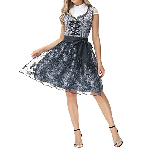 MJIQING Dirndl Damen Midi Trachtenkleid Trachtenmode Trachtenrock Kleid Spitze Dirndl Für Damen Midi Dirndl Mittelalter Dirndlbluse Karnevalsparty Bierfest von MJIQING